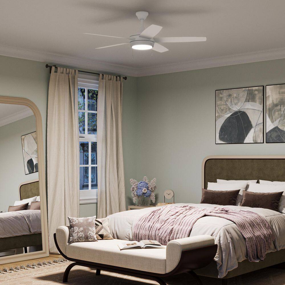 Nolyn V 52 in. 5-Blade Standard Matte White Modern LED Downrod Mount Ceiling Fan with Matte White Blades price history on PriceWatchPro
