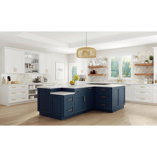 Contractor Express Cabinets Arlington Vessel Blue Plywood Shaker Assembled Blind Corner Kitchen Cabinet Sft CLS Left 36 in W x 24 in D x 34.5 in H