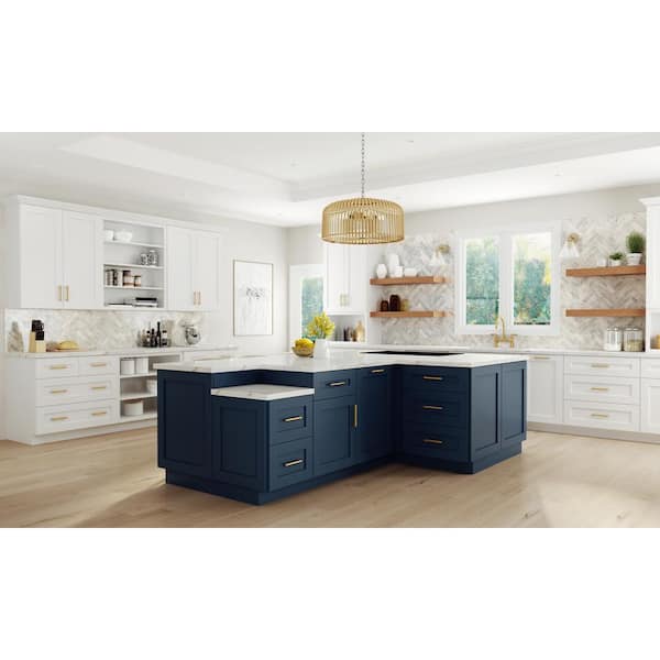 Home Decorators Collection Washington Vessel Blue Plywood Shaker Assembled Base 1 Drawer Kitchen Cabinet Soft Close 27 in W x 24 in D x 34.5 in H