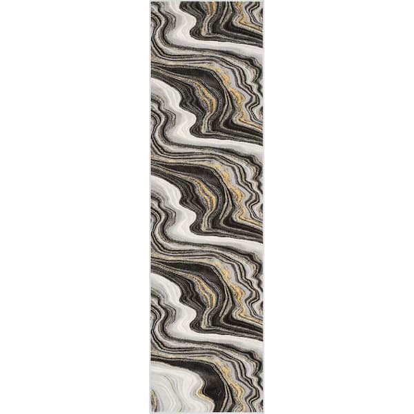 Well Woven Fairmont Warren Grey 2 ft. 7 in. x 9 ft. 10 in. Retro Glam Abstract Runner Area Rug
