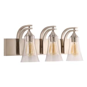 24 in. 3-Light Nickel Vanity Light with Clear Seeded Glass Shades