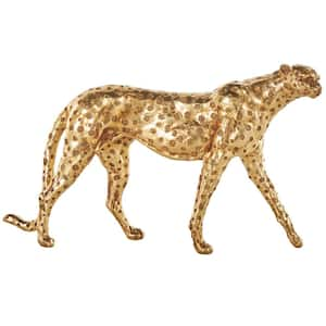 Gold Resin Walking Leopard Sculpture with Textured Spots