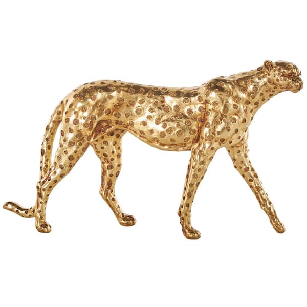 Litton Lane Gold Resin Walking Leopard Sculpture with Textured Spots