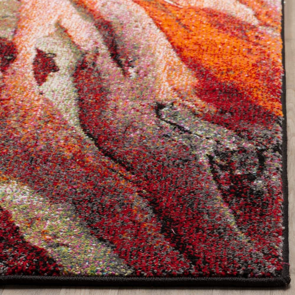 Glacier Red Abstract Square Synthetic Area Rug