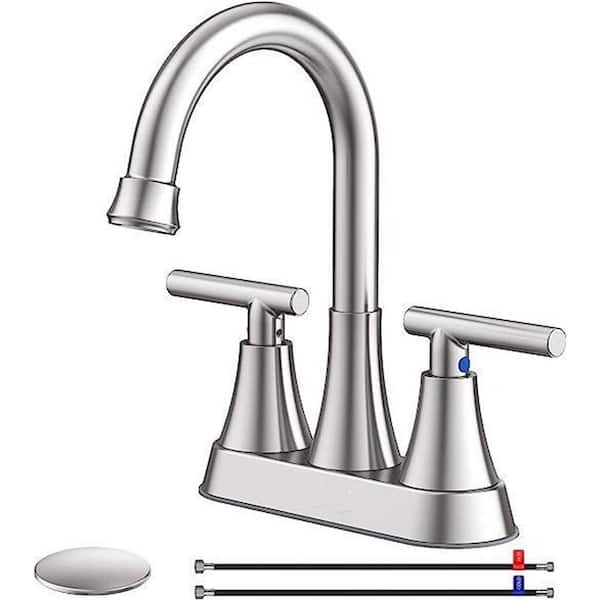 Dyiom 8.5 in. 3-Hole 4 in. Bathroom Sink Faucet with Pop-Up Waste Spout, Silver- Bathroom Accessory Sets, Number of Pieces-3