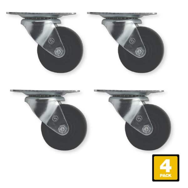 Everbilt 3 in. Black Soft Rubber and Steel Swivel Plate Casters with 175 lbs. Load Rating 4 Pack