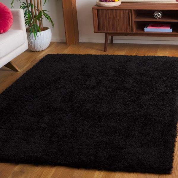Lindsay Shag 8 ft. x 10 ft. Black Modern Solid Area Rug