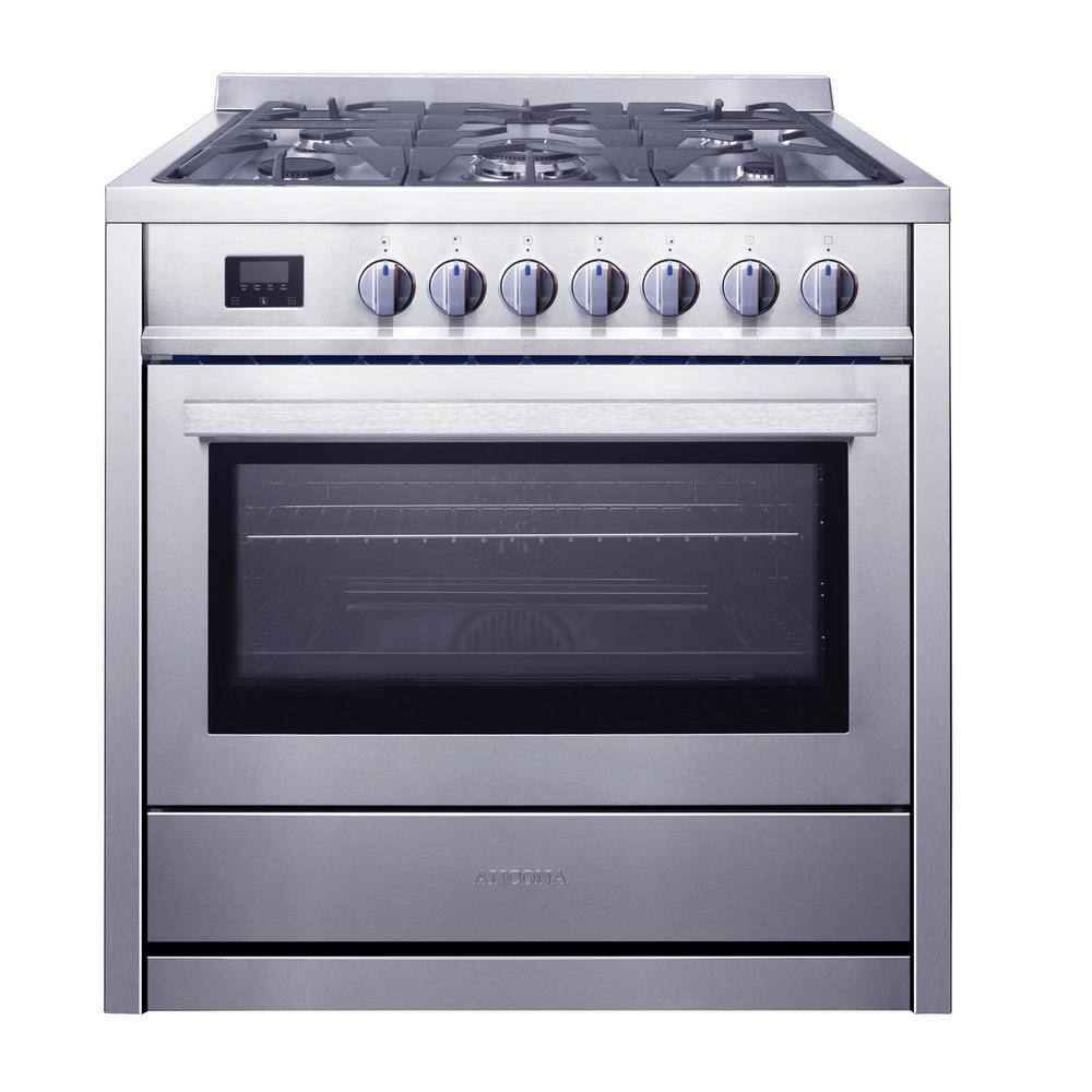 Ancona 36 in. 3.8 cu. ft. 5Burners Gas Range Convection Oven in Stainless Steel with Storage