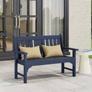 Laguna Outdoor Patio Weather Resistant Poly Plastic 51 in. 2-Person Front Porch Garden Bench in Navy Blue