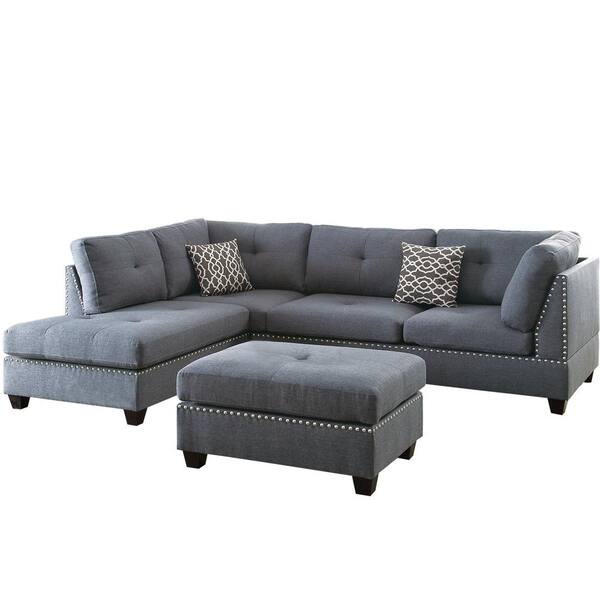 Venetian Worldwide Florence 2 Piece Blue Gray Polyester 6 Seater L Shaped Sectional Sofa With Ottoman Vene F6975 The Home Depot