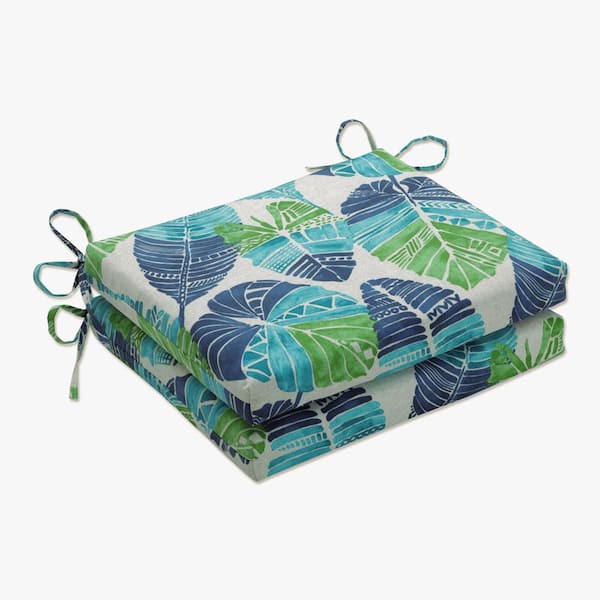 Pillow Perfect Floral 18.5 in. x 16 in. Outdoor Dining Chair Cushion in Blue/Green Hixon (Set of 2)