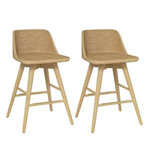 Franz Mid-Century Solid Wood Swivel Bar Stool Set of 2 With Gentle Curvature in the Backrest-Acorn