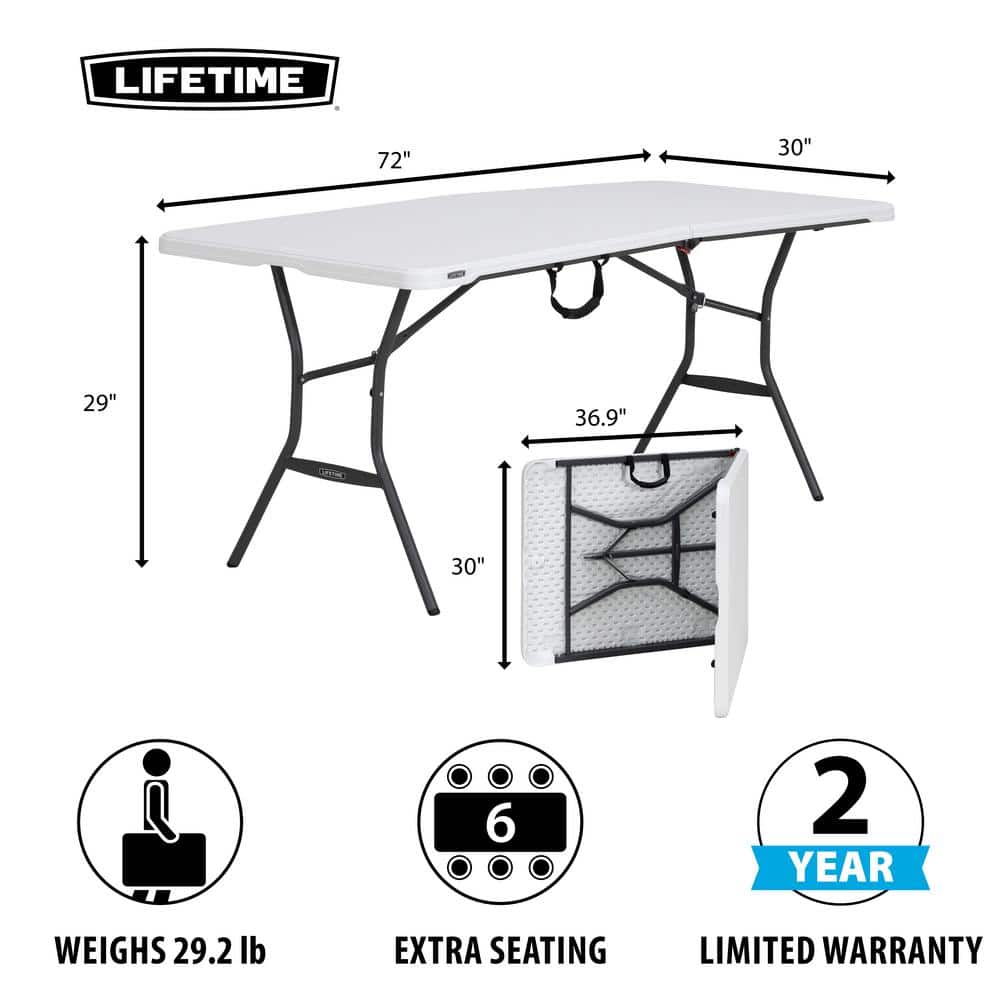 Lifetime 6 ft. White Plastic Fold-In-Half Table (Light Commercial) 280857