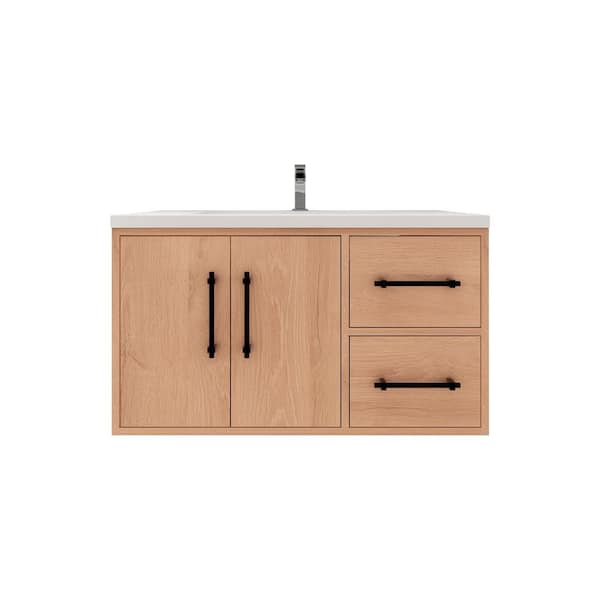 Victoria 36 in. W x 20 in. D x 22 in. H Single Sink Floating Bath Vanity in Red Oak with White Acrylic Top