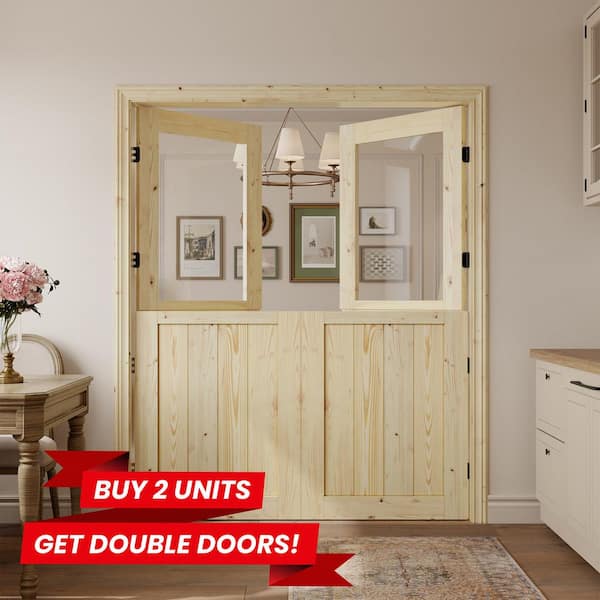 SOCBAZZAR 32in.x80in. 2-Panel Solid Wood 1-Lite Clear Glass Light