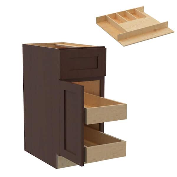 Home Decorators Collection Newport 15 in. W x 24 in. D x 34.5 in. H Assembled Plywood Base Kitchen Cabinet in Manganite with 2ROT Cutlery LH