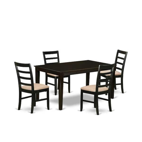 East West Furniture 5-Piece Rectangle Cappuccino Finish Solid Wood Top Dining table with 4 Chairs with Lattice Back