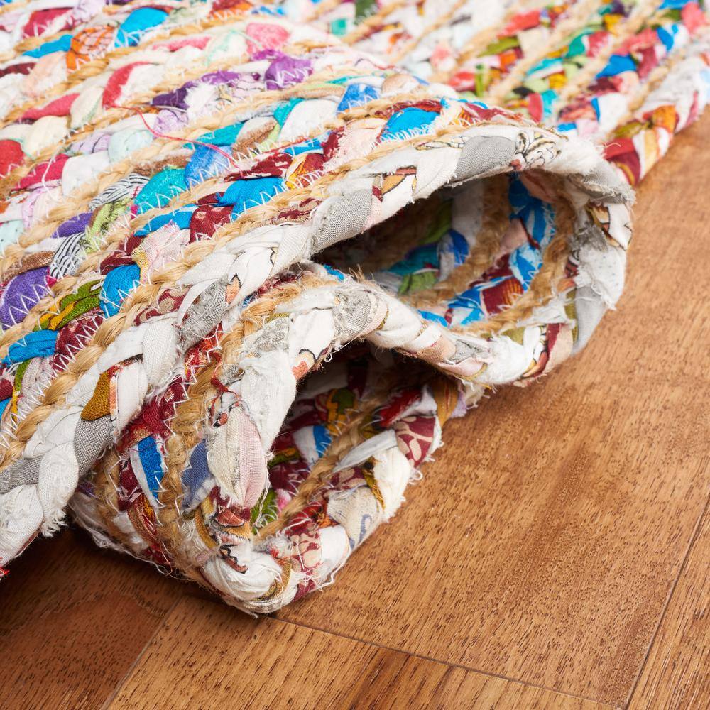 Beige & Multi 6' x 9' Oval Handmade Cotton Area Rug