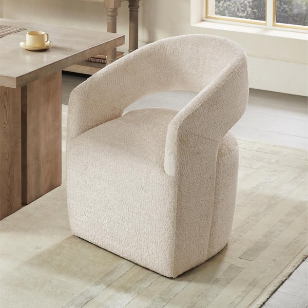 SPRUCE & SPRING Arcanix Beige Fabric Upholstered Dining Chairs with Removable Casters No Assembly Armchair for Diningroom Livingroom