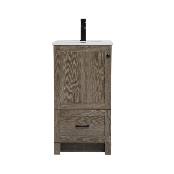 Unbranded Timeless Home 18 in. W x 19 in. D x 34 in. H Single Bathroom Vanity in Weathered Oak with Ivory Engineered Stone Top