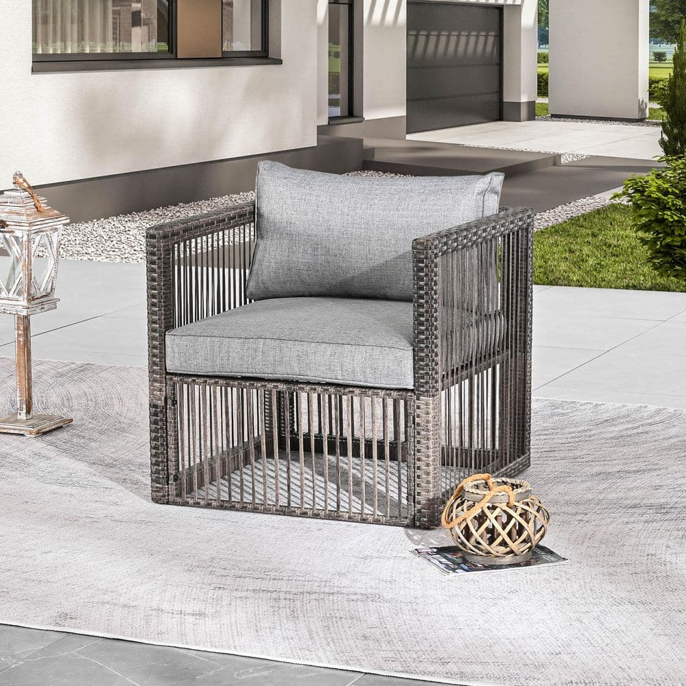 Wicker Outdoor Dining Chair with Gray Cushion price history on PriceWatchPro
