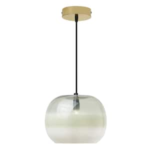 Aura 25-Watt 1-Light Gold Metal Shaded Pendant Light with Green/White Ombre Glass Shade