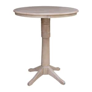 Olivia 36 in. Round Weathered Taupe Gray Solid Wood Bar Table