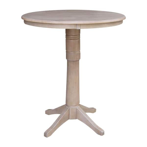 International Concepts Olivia 36 in. Round Weathered Taupe Gray Solid Wood Bar Table