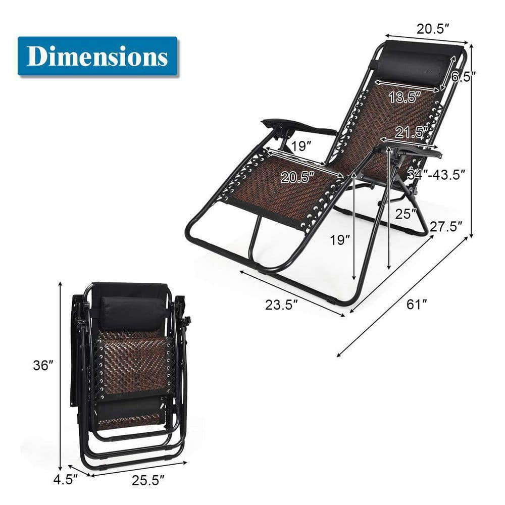 Brown Rattan Zero Gravity Recliner with Cushions and Arms