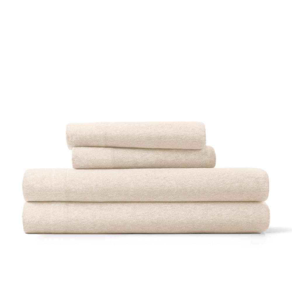 Oatmeal Twin Cotton Jersey Knit Sheet Set