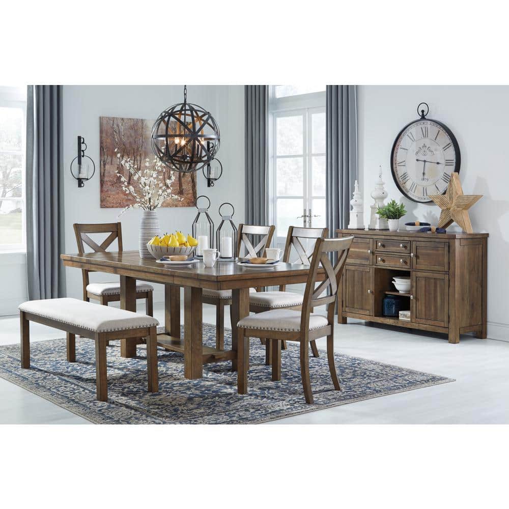 Nutmeg Brown Upholstered Bench with Nailhead Trim