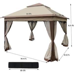 Beige Steel Portable Pop-Up Gazebo Canopy With Removable Zipper Netting 11 ft. x 11 ft. .