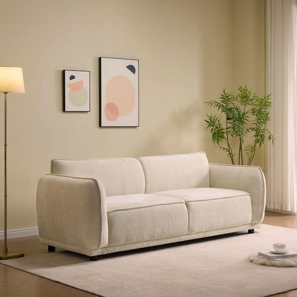 Tassio Modern 84 in. Round Arm Polyester Fabric Upholstered Rectangle 3 Seater Sofa in. Beige