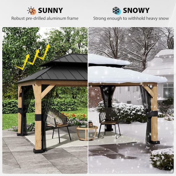 GAZEBEST 13 ft. x 11 ft. Double Galvanized Steel Roof Cedar Wood