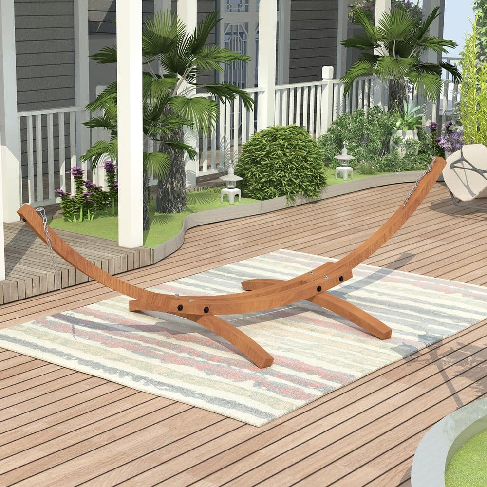 13 ft. Pine Hardwood Arc Frame Hammock Stand with Hooks and Chains, Brown