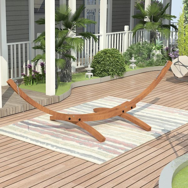 Unbranded 13 ft. Pine Hardwood Arc Frame Hammock Stand with Hooks and Chains, Brown