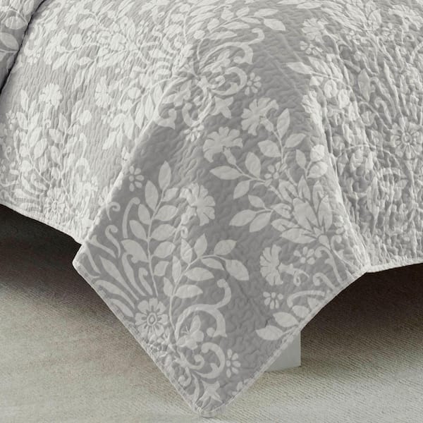 Laura Ashley Rowland 3-Piece Green Floral Cotton Full/Queen Quilt Set  174630 - The Home Depot