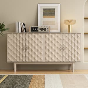 Almond Wood 60.7 in. Modern Stylish 4-door Sideboard with Adjustable Shelves, Convex Pattern Doors and Silver Handles