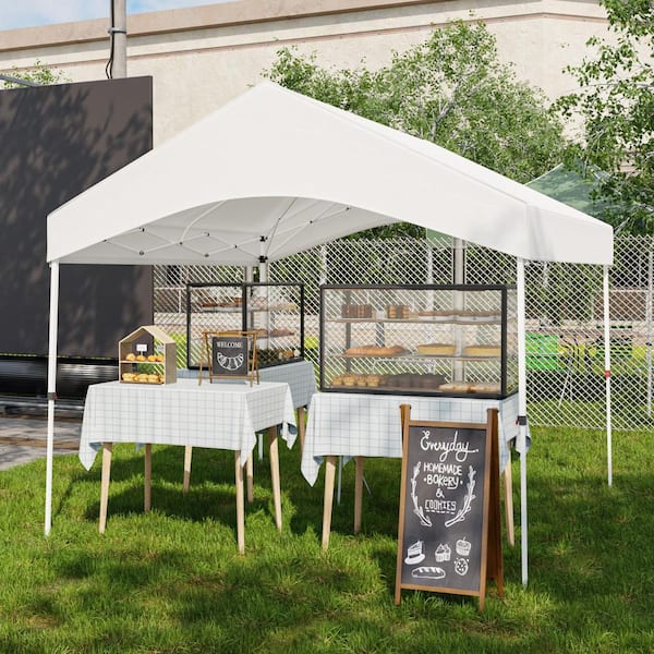 10 ft. x 10 ft. White Gable Roof Canopy-Reinforced Pop-Up Tent for Flea Markets, Festivals and Outdoor Vendor Displays