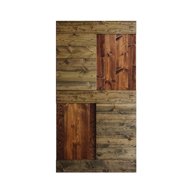 COAST SEQUOIA INC S Series 42 in. x 84 in. Dark Walnut/Aged Barrel Knotty Pine Wood Barn Door Slab