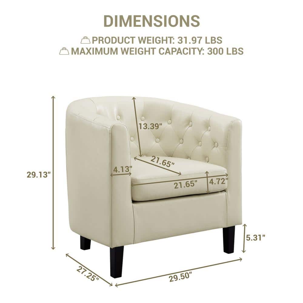 Cream Faux Leather Barrel Accent Chair with Rolled Arms