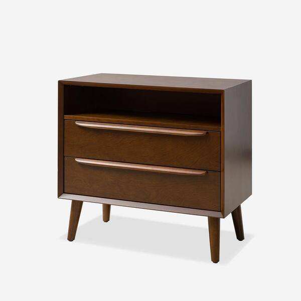 JAYDEN CREATION Leslie MidCentury Modern Walnut 2Drawer Nightstand