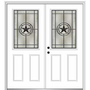 Elegant Star 72 in. x 80 in. 2-Panel Right-Hand/Inswing 1/2 Lite Decorative Glass Primed Fiberglass Prehung Front Door