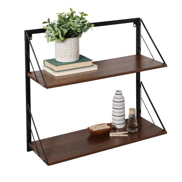 Honey-Can-Do Laundry Room Makeover 22 in. H x 24 in. W x 10 in. D 2-Tier Melamine and Steel Shelf in Black/Walnut