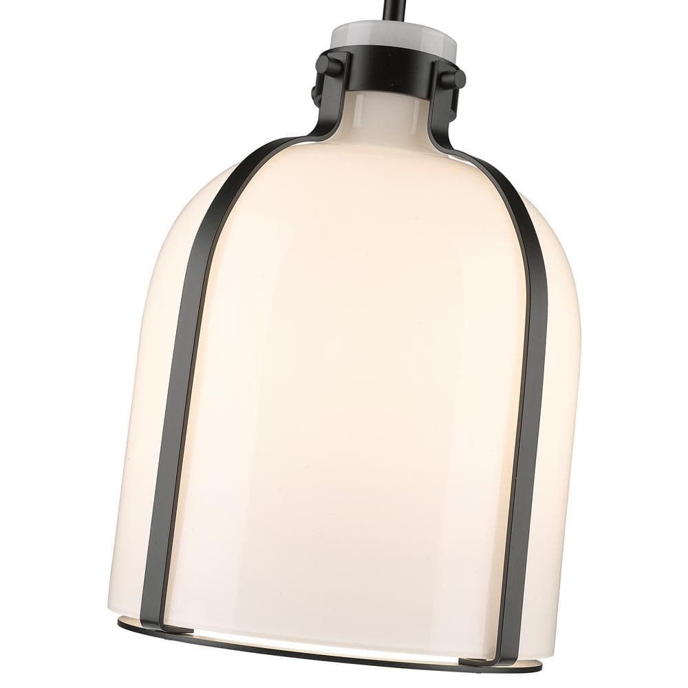 Matte Black Glass 1-Light Chandelier with Nickel Accents