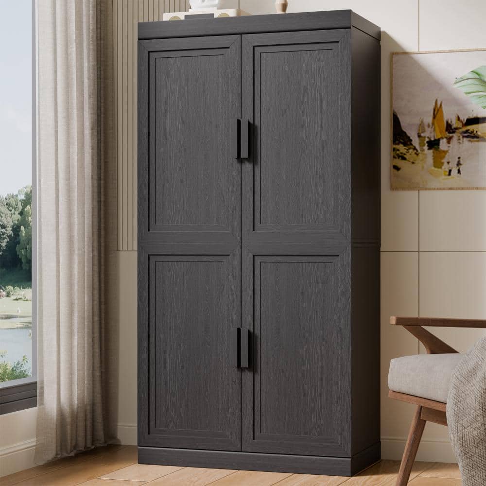 Black Wood 62 in. H Storage Cabinet with Adjustable Shelves for Living Room Kitchen and Bedroom