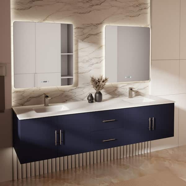 Geneva 80 in. W x 22 in. D Navy Blue Double Bath Vanity and Cultured Marble Top
