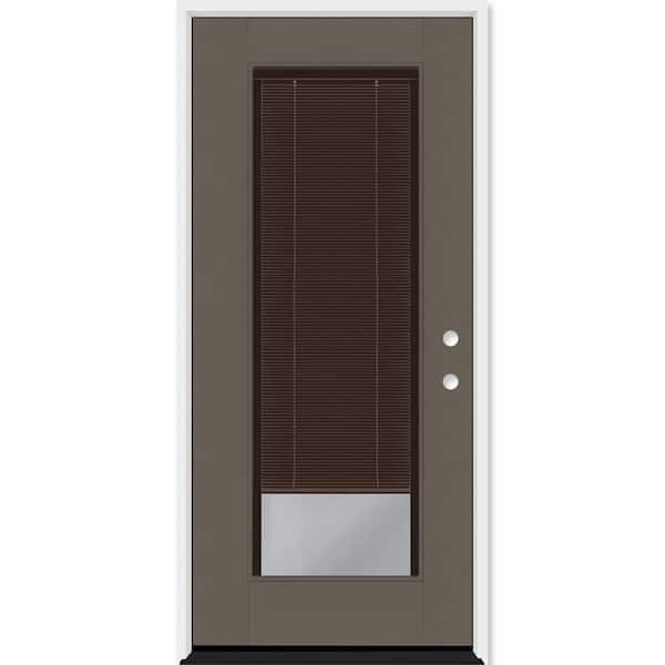 Legacy 32 in. x 80 in. Full Lite Clear Glass Mocha Miniblind LHIS Kindling Fiberglass Prehung Door w/6-9/16 in. Jamb