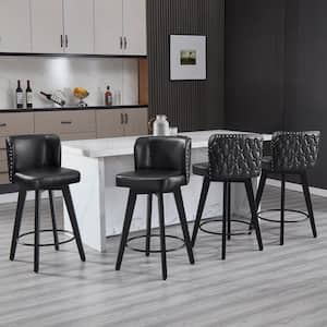 27.5 in. Black Faux Leather Upholstered Wooden Counter Height Bar Stool Swivel Counter Stool (Set of 4)