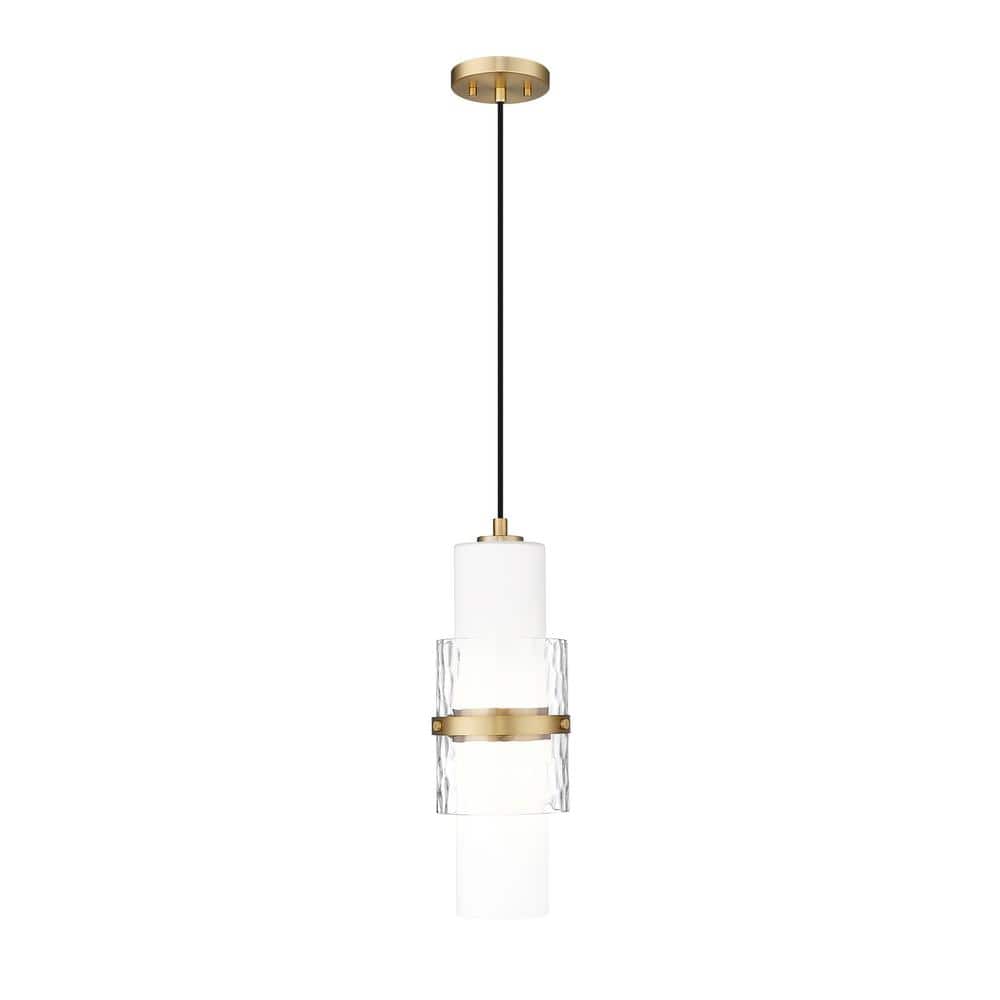 Cayden 6.5 in. 1-Light Modern Gold Shaded Pendant Light with Clear Plus Etc